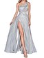 cheap Prom Dresses-A-Line Prom Dresses Sparkle Dress Engagement Prom Floor Length Sleeveless One Shoulder Polyester with Crystals Slit 2024