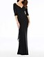 cheap Evening Dresses-Sheath / Column Evening Gown Elegant Dress Wedding Guest Formal Evening Sweep / Brush Train Half Sleeve V Neck Polyester with Beading Draping Appliques 2024
