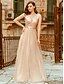 cheap Bridesmaid Dresses-A-Line Plunging Neck Floor Length Tulle / Polyester Bridesmaid Dress with Sequin