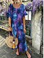 cheap Women&#039;s Dresses-Women&#039;s Shift Dress Maxi long Dress Green Purple Fuchsia Royal Blue Red Short Sleeve Print Round Neck S M L XL XXL 3XL 4XL 5XL