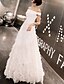 cheap Evening Dresses-A-Line White Elegant Prom Formal Evening Dress Off Shoulder Short Sleeve Floor Length Polyester with Ruched 2021