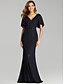 cheap Evening Dresses-Mermaid / Trumpet Wedding Guest Formal Evening Dress V Neck Short Sleeve Floor Length Lace with Sequin 2021