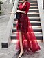 cheap Prom Dresses-Sheath / Column Hot Party Wear Prom Dress V Neck Half Sleeve Asymmetrical Tulle Sequined with Sequin Tassel 2021