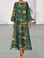 cheap Print Dresses-Women&#039;s Loose Maxi long Dress 3/4 Length Sleeve Print Green Brown S M L XL XXL 3XL 4XL 5XL