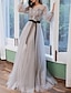 cheap Prom Dresses-A-Line Prom Dresses Floral Dress Wedding Guest Engagement Sweep / Brush Train Long Sleeve Jewel Neck Tulle with Appliques 2024