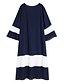cheap Plus Size Dresses-Women&#039;s Kaftan Dress Maxi long Dress Black Blue Long Sleeve Blue &amp; White Black &amp; Red Solid Color Color Block Pleated Patchwork Basic V Neck Casual Flare Cuff Sleeve XL XXL 3XL 4XL 5XL / Plus Size
