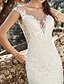 cheap Wedding Dresses-Engagement Formal Wedding Dresses Court Train Mermaid / Trumpet Cap Sleeve Off Shoulder Lace With Lace Buttons 2023 Bridal Gowns