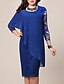 abordables Robes Vintage-Femme Moulante Robe Longueur Genou Bleu Vert Manches 3/4 Couleur unie Mousseline de Soie Dentelle Automne Hiver Col Rond chaud Pour mere Sortie S M L XL XXL 3XL 4XL 5XL / Grandes Tailles