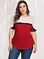 cheap Plus Size Tops-Women&#039;s Blouse Color Block Plus Size Print Short Sleeve Daily Tops Basic Punk &amp; Gothic Red