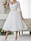 cheap Wedding Dresses-Reception Wedding Dresses A-Line Illusion Neck V Neck Half Sleeve Tea Length Lace Bridal Gowns With Lace Appliques 2024