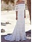 cheap Wedding Dresses-Hall Sheath / Column Wedding Dresses Sweep / Brush Train Boho Romantic Half Sleeve Off Shoulder Lace With Lace 2023 Bridal Gowns