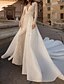 cheap Wedding Dresses-Sheath / Column Wedding Dresses V Neck Watteau Train Tulle Long Sleeve Country Plus Size with Beading Draping Appliques 2021