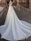levne Svatební šaty-Pouzdrové Svatební šaty Do V Vlečka od ramen Tyl Dlouhý rukáv Ülke Větší velikosti s Korálky Nabírání Aplikace 2021