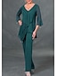 cheap Mother of the Bride Dresses-Pantsuit / Jumpsuit Mother of the Bride Dress Elegant V Neck Floor Length Chiffon 3/4 Length Sleeve with Beading Ruffles 2022