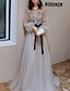 זול שמלות נשף-גזרת A שמלות נשף פרחוני שמלה אורחת חתונה ארוסים שובל סוויפ \ בראש שרוול ארוך עם תכשיטים טול עם אפליקציות 2024