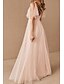 cheap Bridesmaid Dresses-A-Line Bridesmaid Dress V Neck Short Sleeve Beautiful Back Floor Length Tulle with Pleats 2022