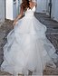 cheap Wedding Dresses-Wedding Dresses Ball Gown Spaghetti Strap V Neck Sleeveless Floor Length Tulle Bridal Gowns With Cascading Ruffles 2023