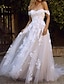 cheap Wedding Dresses-Beach Wedding Dresses A-Line Off Shoulder Cap Sleeve Sweep / Brush Train Lace Bridal Gowns With Lace Embroidery 2023