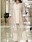 tanie Kostiumy-Suit 3-częściowy garnitur Sukienka dla matki panny młodej Formalny Gość weselny Elegancja Puszysta Lejący się dekolt Sięgająca podłoża Szyfon Koronka Dołączony szal z Koronka 2024