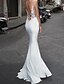 cheap Wedding Dresses-Beach Wedding Dresses Floor Length Mermaid / Trumpet Sleeveless Off Shoulder Stretch Satin With Buttons Embroidery 2023 Spring &amp; Summer Bridal Gowns