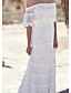 cheap Wedding Dresses-Hall Sheath / Column Wedding Dresses Sweep / Brush Train Boho Romantic Half Sleeve Off Shoulder Lace With Lace 2023 Bridal Gowns