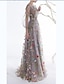 abordables Robes de bal de promo-Robe Saint Valentin Trapèze Robes de bal Floral Longueur Sol Bateau Manches 3/4 Tulle Avec Broderie