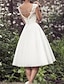 זול שמלות כלה-קבלת פנים וינטג&#039; שנות הארבעים / שנות החמישים שמלות כלה פשוטות שמלות כלה קו אשליה צווארון ארוך שרוול ארוך תה שמלות כלה תחרה עם אפליקציות חרוזים 2024