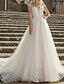 cheap Wedding Dresses-Hall Formal Wedding Dresses A-Line Jewel Neck Short Sleeve Sweep / Brush Train Lace Bridal Gowns With Embroidery Appliques 2024