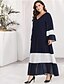 cheap Plus Size Dresses-Women&#039;s Kaftan Dress Maxi long Dress Black Blue Long Sleeve Blue &amp; White Black &amp; Red Solid Color Color Block Pleated Patchwork Basic V Neck Casual Flare Cuff Sleeve XL XXL 3XL 4XL 5XL / Plus Size