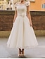 cheap Wedding Dresses-Reception Vintage 1940s / 1950s Little White Dresses Wedding Dresses A-Line Jewel Neck Short Sleeve Ankle Length Polyester Bridal Gowns With Sashes / Ribbons Lace Insert 2024