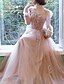 cheap Prom Dresses-A-Line Prom Dresses Floral Dress Wedding Guest Engagement Floor Length Long Sleeve Illusion Neck Tulle with Appliques 2023