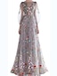 Χαμηλού Κόστους Φορέματα Χορού Αποφοίτησης-Γραμμή Α Φορέματα χορού Λουλουδάτο Φόρεμα Ημέρα του Αγίου Βαλεντίνου Επισκέπτης γάμου Μακρύ 3/4 Μήκος Μανικιού Χαμόγελο Τούλι με Κέντημα 2024