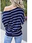 cheap Women&#039;s T-shirts-Women&#039;s T shirt Striped Long Sleeve Daily Tops Blue Fuchsia Gray
