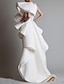 זול שמלות כלה-מסיבת רווקות שמלות לבנות קטנות רשמי שמלות חתונה מעטפת \ עמוד כתפיה אחת שרוולים קצרים א-סימטרי אורגנזה שמלות כלה עם אסוף קפלים מדורגים 2023