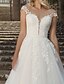cheap Wedding Dresses-Hall Formal Wedding Dresses A-Line Jewel Neck Short Sleeve Sweep / Brush Train Lace Bridal Gowns With Embroidery Appliques 2024