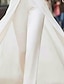 cheap Wedding Dresses-Jumpsuits Wedding Dresses Jewel Neck Court Train Detachable Lace Stretch Fabric Long Sleeve Country Romantic Plus Size with Sashes / Ribbons Crystals Appliques 2022