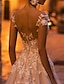 cheap Wedding Dresses-Engagement A-Line Wedding Dresses Court Train Formal Open Back Short Sleeve V Neck Lace With Appliques 2023 Bridal Gowns