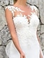 Χαμηλού Κόστους Νυφικά Φορέματα-Αρραβώνας Επίσημο Φορεματα για γαμο Τρομπέτα / Γοργόνα Λαιμός ψευδαίσθησης Ιμάντες Ουρά μέτριου μήκους Δαντέλα Νυφικά φορέματα Με Δαντέλα Κέντημα 2024