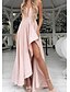 cheap Prom Dresses-A-Line Prom Dresses Minimalist Dress Party Wear Prom Asymmetrical Sleeveless Spaghetti Strap Satin with Pleats 2024