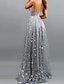 cheap Prom Dresses-A-Line Prom Dresses Sparkle &amp; Shine Dress Wedding Guest Engagement Sweep / Brush Train Sleeveless V Neck Satin with Pleats Sequin Slit 2024