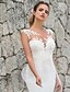 cheap Wedding Dresses-Mermaid / Trumpet Wedding Dresses Off Shoulder Court Train Lace Satin Tulle Sleeveless Sexy See-Through with Appliques 2021