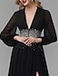 cheap Evening Dresses-A-Line Evening Gown Luxurious Dress Party Wear Formal Evening Floor Length Long Sleeve V Neck Tulle with Pleats Sequin Slit 2024