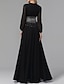 cheap Evening Dresses-A-Line Evening Gown Luxurious Dress Party Wear Formal Evening Floor Length Long Sleeve V Neck Tulle with Pleats Sequin Slit 2024