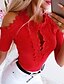 cheap Women&#039;s Blouses &amp; Shirts-Women&#039;s Lace Shirt Shirt Blouse Plain Solid Colored White Red Lace Short Sleeve Casual Basic Round Neck Regular Fit Cold Shoulder