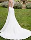 Χαμηλού Κόστους Νυφικά Φορέματα-Γραμμή Α Φορεματα για γαμο Με Κόσμημα Ουρά μέτριου μήκους Δαντέλα Σατέν Αμάνικο Απλό Λάγνος με 2021