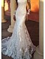 cheap Wedding Dresses-Mermaid / Trumpet Wedding Dresses Jewel Neck Sweep / Brush Train Lace Tulle Long Sleeve Sexy with Embroidery 2020 / Illusion Sleeve