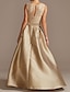 ieftine Rochii Mama Miresei-rochie de mamă a miresei în formă de linie elegantă înaltă joasă invitată la nuntă fără mâneci decolteu din satin dantelă asimetrică cu fundă(e) pliuri 2023