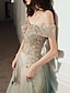 cheap Prom Dresses-A-Line Evening Gown Elegant Dress Wedding Guest Engagement Floor Length Short Sleeve Off Shoulder Tulle with Sequin 2024