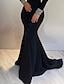 tanie Suknie wieczorowe-Syrena Suknia wieczorowa Elegancja Sukienka Zaręczynowy Kolacja oficjalna Tren sweep Długi rękaw Wysoki Satyna z Cekin 2024