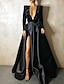 Χαμηλού Κόστους Βραδινά Φορέματα-φόρεμα μπάλα βραδινό μαύρο φόρεμα λάμψη&amp;amp; γυαλιστερό φόρεμα γάμου γενεθλίων μάκρος πάτωμα μακρυμάνικο v λαιμόκοψη τσέπη σατέν με τσέπη παγιέτες 2024